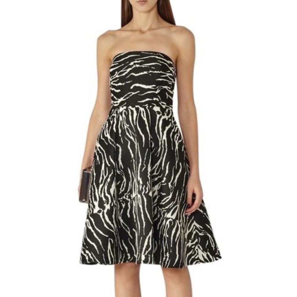 Reiss Zebra Print Strapless Dress. size 10